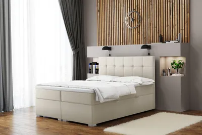 Produktbild von Boxspringbett Schlafzimmerbett ABELT 180x200cm in Stoff Matt Velvet Creme