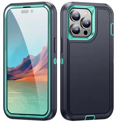 Produktbild von Handyhülle für iPhone 14 Pro Max Hybrid Dreilagige Militärischer Heavy Duty Stoßfeste Schutzhülle Blau
