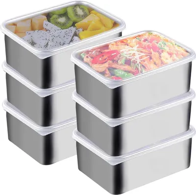 Obrázok produktu pre Nerezové úložné boxy, 6 kusov, 13,7 x 5,5 x 11 cm, stohovateľné, vhodné do kuchyne