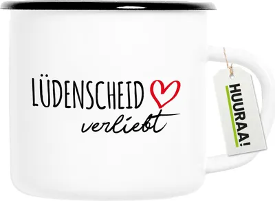 Produktbild von Huuraa Emaille Tasse Lüdenscheid verliebt 300ml Vintage Campingbecher Geschenkidee