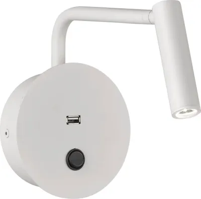 Produktbild von Flexible LED Wandleuchte Leselampe weiß mit USB Anschluss & Schalter, Wandlampen