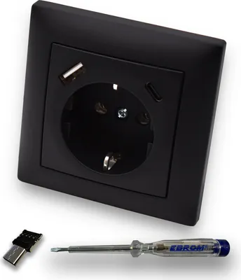 Produktbild von BBBlack SCHUKO Steckdose mit USB A/C + Adapter - Schwarz MATT + EBROM Pha.