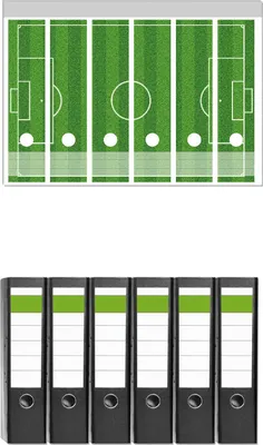 Produktbild von Wallario 6 Stück breite Ordner inkl. Klebeetiketten mit Motive Fußballfeld -  Set mit Rückenschildern / Ordnerrücken Stickern