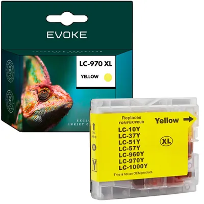Productafbeelding van Evoke compatibele inkt voor Brother LC-970, LC970, LC-1000, LC1000, LC970Y, LC1000Y, geel, 36 ml, 950 pagina's, geschikt voor DCP-135C, 130C, 150C, 357C