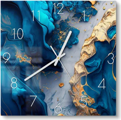 Produktbild von DEQORI Glasuhr 30x30 cm Zahlen 'Goldene Tiefen' Wanduhr Glas Uhr Design leise Küchenuhr