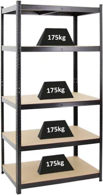 Produktbild von Schwerlastregal TAURUS | HxBxT 180x90x60cm | 5 Ebenen | Fachlast 175kg | Schwarz