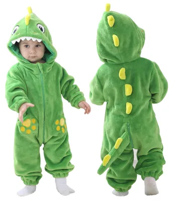 Obrázok produktu pre Detajlový detský overal s kapucňou, unisex, s potlačou karikatúrnych zvierat, vhodný na spanie