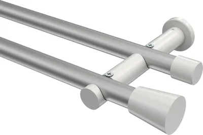Produktbild von Interdeco Gardinenstange / Vorhangstange Silbergrau / Weiß, Typ Platon Sitra (Konus) ohne Ringe, 20 mm Ø 2-läufig, 220 cm