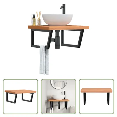 Immagine prodotto di The Living Store Mensola per lavabo a parete in acciaio e faggio massiccio