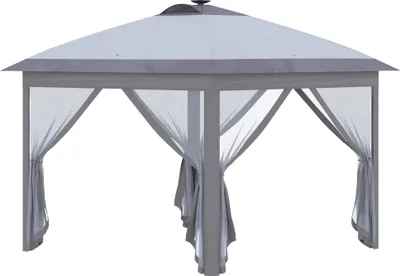 Produktbild von 3,3 x 3,3 m Faltpavillon mit LED-Beleuchtung, Meshvorhänge, Tragetasche, Grau