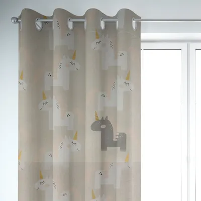Produktbild von SCHÖNER LEBEN. Kinderzimmer-Vorhang Einhörner beige weiß grau rosa 245cm oder Wunschlänge Aufhängung Ösen
