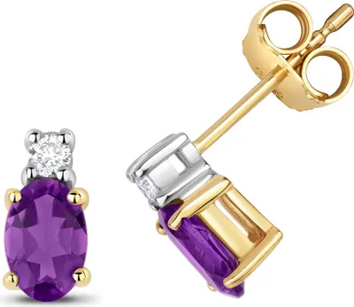 Produktbild von 9 Karat (375) Gold Damen - Diamant Paar Ohrstecker 0.08 Karat mit Amethyst - 9mm*5mm; TRS32529KY