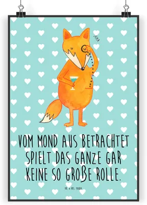 Produktbild von Mr. & Mrs. Panda Bild Fuchs Lord DIN A3 - Türkis Pastell - Geschenk, Deko, Cocktail, drucke, Schick, Mond, wandkunst, Spruch Lustig, Wandbild, Neugierig, wanddeko