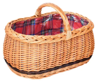 Produktbild von Einkaufskorb "BAGI KLEIN" mit rotkarierter Einlage und Schutzfolie (Schottenkaro) Weidenkorb Korb