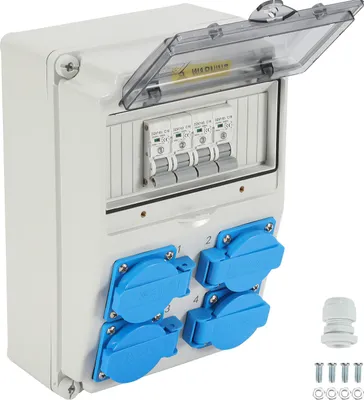 Produktbild von TolleTour Wandverteiler mit Leitungsschutzschalter 16A Stromverteiler Baustromverteiler mit 4xSchuko-Steckdose und CEE-Steckdose für Innen und Außen