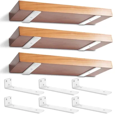 Image de Supports muraux pour étagères - 6 pièces, supports en forme de L robustes - Noir