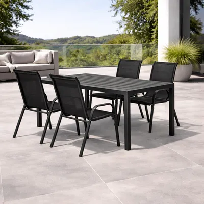 Gartengarnitur Sitzgarnitur 5-teilig 180x90cm Aluminium Polywood Anthrazit/Anthrazit/Schwarz