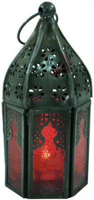 Produktbild von Orientalische Metall/Glas Laterne in Marrokanischem Design, Windlicht, Mehrfarbig, Glas,Eisen, Farbe: Rot, 14*6*6 cm
