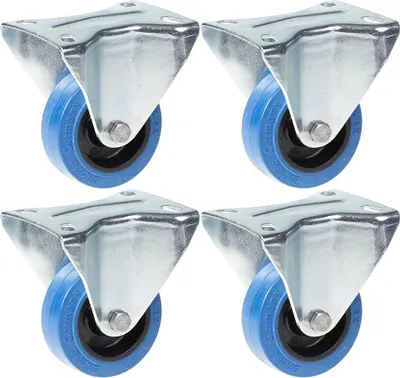 Image de 80mm 3" castor blue rubber fixed strong 560kg capacity, set of 4