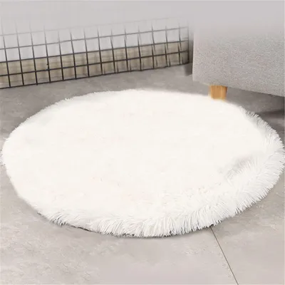 Obrázek produktu pro Podložka pro psy, pelíšek pro domácí mazlíčky, měkký plyš, omyvatelná, průměr 40 cm, bílá