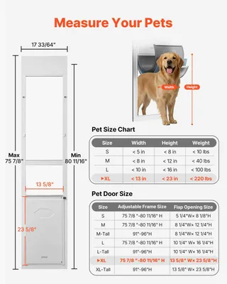 Image de Porte pour chien pour porte coulissante en verre, hauteur réglable de 1927 mm à 2049 mm, cadre en alliage d'aluminium avec clap porte en 3 couches et charnière rotative, pour chiens de très grande taille. Portes pour animaux de compagnie coulissantes pour les locataires