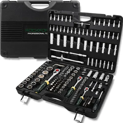 Produktbild von Koffer de Werkzeuge de 179 Teile, Satz de Steckschlüssel de Stecknüsse de 1/4 3/8 1/2 Zoll mit Sechskantmuttern de Ratsche, Verlängerungen, Satz de Bits und Zubehör im Koffer de widerstandsfähiger Kunststoff