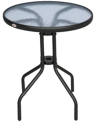 Obrázek produktu pro Venkovní stůl Outsunny, skleněný, bistro stůl, balkonový stůl, bezpečnostní sklo, průměr 60 cm, výška 70 cm