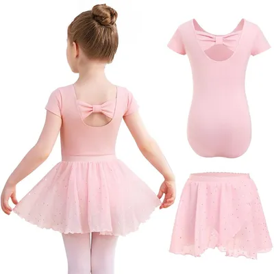 Productafbeelding van Balletjurk meisjes - Katoen - Korte mouwen - Afneembare chiffonrok met pailletten - Voor kinderen en peuters