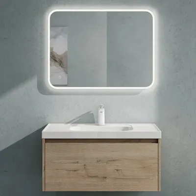 Immagine prodotto di doporro Mobile Bagno Sospeso 80cm, Mobile da Bagno con Cassetto Include Lavabo Bianco Salerno F161, Rovere chiaro