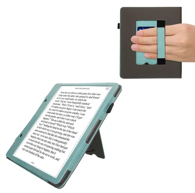 Produktbild von kwmobile Hülle kompatibel mit Amazon Kindle Scribe (2024) Hülle - Flip Case mit Handschlaufe - Kunstleder Cover - Mintgrün Dunkelgrau