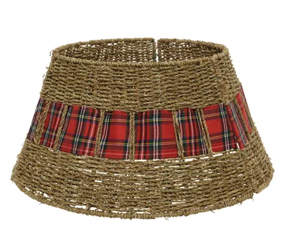 Produktbild von Weihnachtsbaumrock 70x28cm Seegras mit Tartan Motiv Natur Braun / Rot