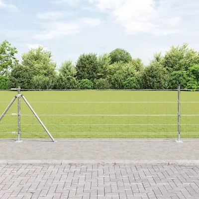 Produktbild von Feldzaun 0,8 x 25 m aus verzinktem Stahl mit 13 Zaunpfosten und Fußplatten, Ø 32 mm, 90 cm, für Garten und Tierhaltung