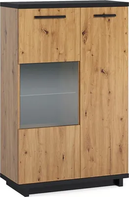 Produktbild von BETTSO Moderne Vitrine 2D NESI 90 Schwarz Matt Eiche artisan Eiche artisan