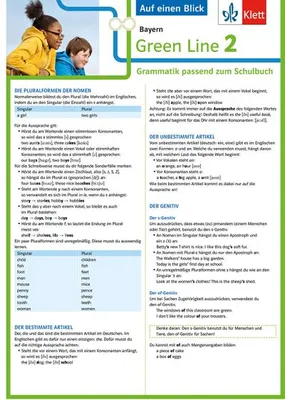 Obrázek produktu pro Green Line 2 Bayern Klasse 6 - Auf einen Blick. Grammatik passend zum Schulbuch - Klappkarte (6 Seiten)
