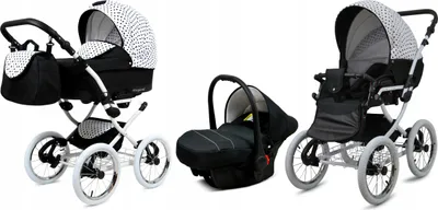 Obrázok produktu pre BabyLux® Margaret | Kočík 3v1 Set | Black Dots | Kombi kočík | Kočíková súprava | Bugg