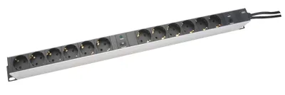 Obrázok produktu pre DIGITUS Steckdosenleiste mit Aluminiumprofil und Überlastschutz, 12-fach Schutzkontaktsteckdose, 2 x 2 m Zuleitung Schutzkontaktstecker