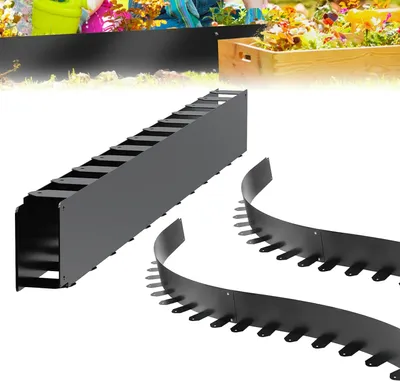 Immagine prodotto di Bordatura flessibile per prato in acciaio inossidabile zincato, 20 metri. Bordo per tosaerba in metallo con 100 picchetti da fissaggio nel terreno, altezza 100 mm. Elemento di separazione per prato resistente agli agenti atmosferici, ideale per bordure di aiuole, giardini, bordi di terrazze, colore nero