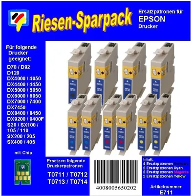 Produktbild von E711 - TiDis Riesensparpack mit 10 Ersatzpatronen für T0711, T0712, T0713, T0714
