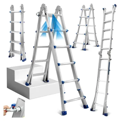 Produktbild von Teleskopleiter 513 cm mit 4x5 Sprossen – 3-in-1 Aluleiter für verschiedene Anwendungen