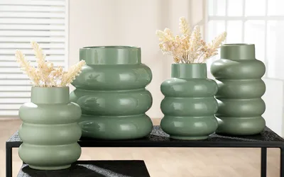 Zdjęcie produktu dla Gilde Vase, Rim, Keramik, grün, VE 2, 2fach sortiert, D. 23 cm Höhe: 24.00 cm Durchmesser: 23.00 cm 34315
