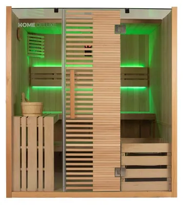 Produktbild von HOME DELUXE - Traditionelle Sauna - OMAHA - 180 x 150 x 200 cm - für 4 Personen - Fichtenholz, inkl. Saunaofen I Dampfsauna Aufgusssauna