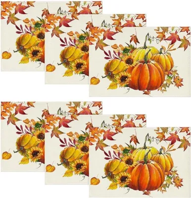 Zdjęcie produktu dla Jesienny zestaw podkładek, podkładki 30x45cm, zestaw 6 pomarańczowych podkładek zmywalnych party deco
