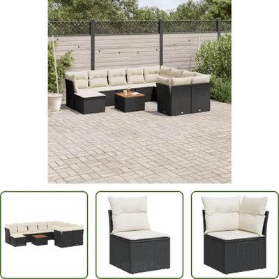 Produktbild von The Living Store 11-tlg. Garten-Sofagarnitur mit Kissen Schwarz Poly Rattan