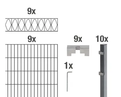 Obrázek produktu pro Alberts 668563 Doppelstabmattenzaun »Eleganz« als 47 tlg. Zaun-Komplettset, kunststoffbeschichtet, anthrazit, Höhe 140 cm, Länge 18 m