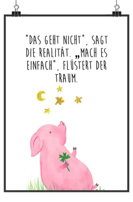Produktbild von Mr. & Mrs. Panda Bild Schwein Glück Motiv DIN A0 - Weiß - Geschenk, Träume, Lustige Sprüche, Motivation, drucke, Sterne, Wandbild, Kunstdruck, Ziele, Glücksbringer