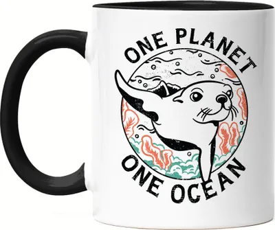 Produktbild von One Planet One Ocean Tasse Schwarz Naturschutz Umweltverschmutzung Ozean Seelöwe Robbe