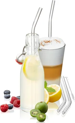 Produktbild von Glastrinkhalm FUTURE, 23 cm gebogene Form, 4 Stück transparent mit Bürste