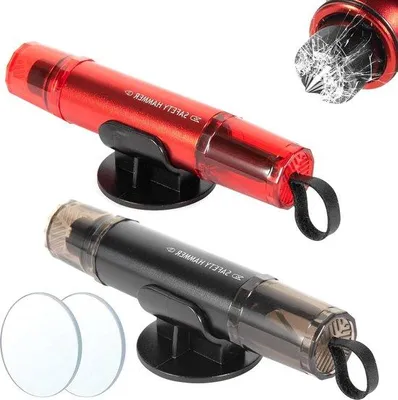 Produktbild von Sicherheitsmesser Auto Notmesser Schneidwerkzeug Hartes Ende Schwarz Rot - 2-teiliges 2-in-1 Kleines Tragbares Rettungsmesser