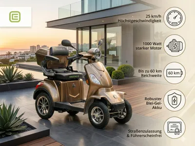 Produktbild von Seniorenmobil P4000, Blei-Akku, 25 km/h, 1000 Watt, Braun