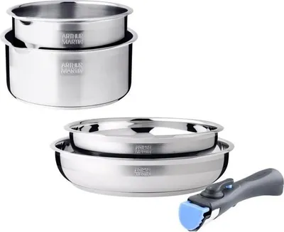 Produktbild von Induktionskochgeschirr-Set - ARTHUR MARTIN - AM2189 - Edelstahl 18/10 - 5-teilig - abnehmbarer Griff